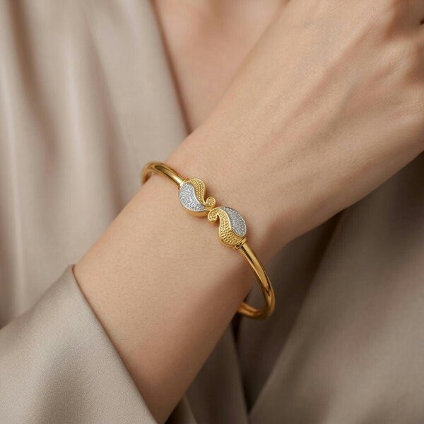 The Colourful Aura Gold Silver Two-Tone Pavé Paisley Bangle Bracelet