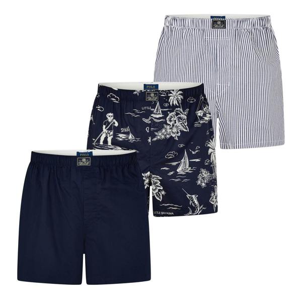 Ralph Lauren Mens Boxer Shorts (Pack of 3) - Navy/Bear Brown - 