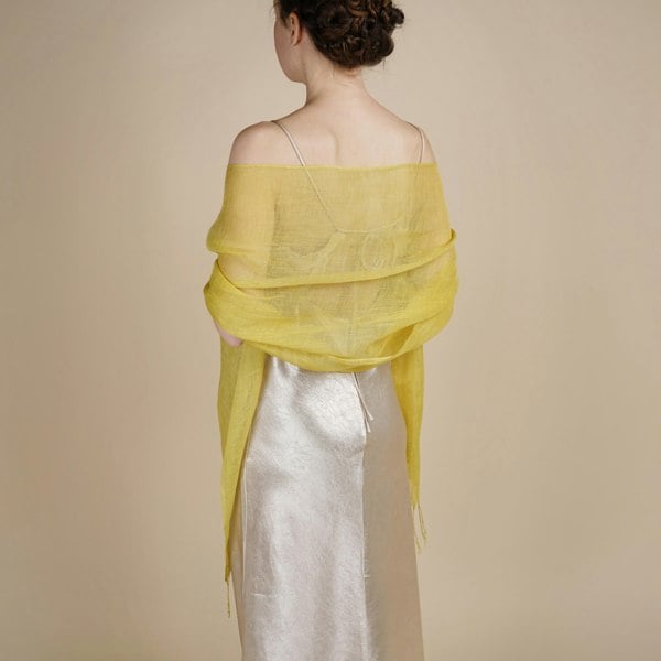 Antonia York Talia | Linen Scarf with Tassels - Mustard Yellow