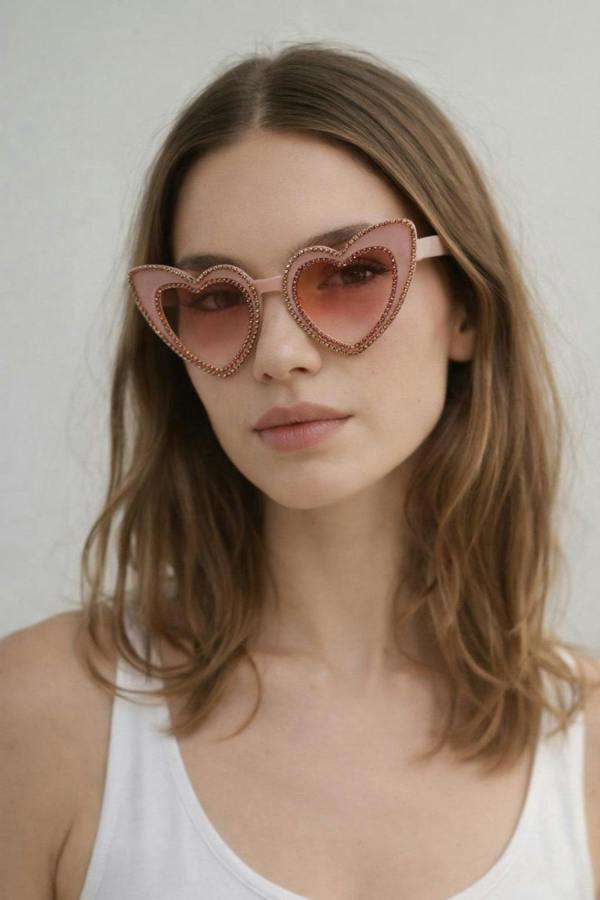 SVNX Heart Shape Sunglasses In Pink