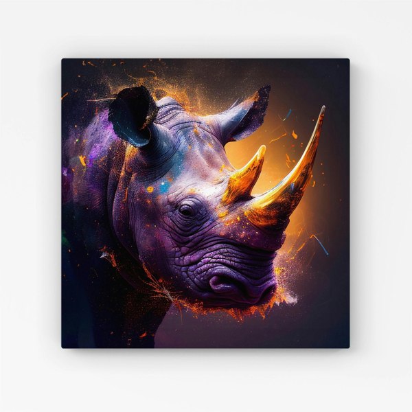 Warren Reed Golden Rhino Face Splash Art Canvas