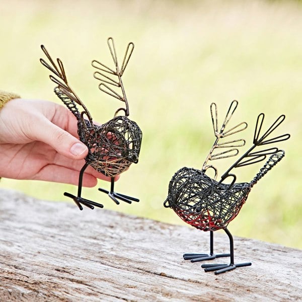 Paper High Set of Two Small Wire Winged Robin Decorative Ornament