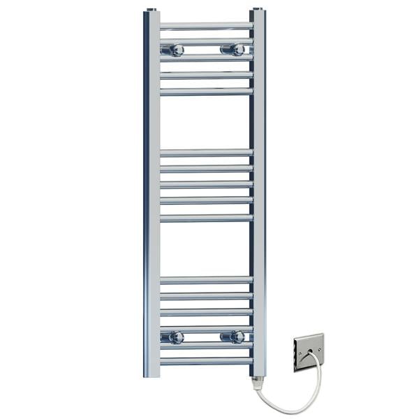 MYHOMEWARE 300 x 900mm Flat Chrome Electric Pre-Filled Heated Towel Rail Radiator For Bathroom Designer Standard Element