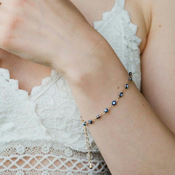 The Colourful Aura Blue Turkish Evil Eye Beaded Charm Protection Minimalist Adjustable Bracelet