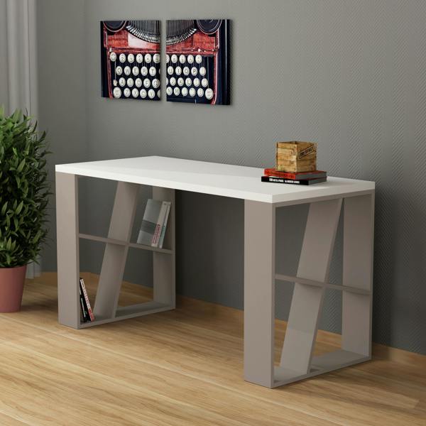Decortie Honey Modern Desk with Integrated Bookshelf Storage 137cm