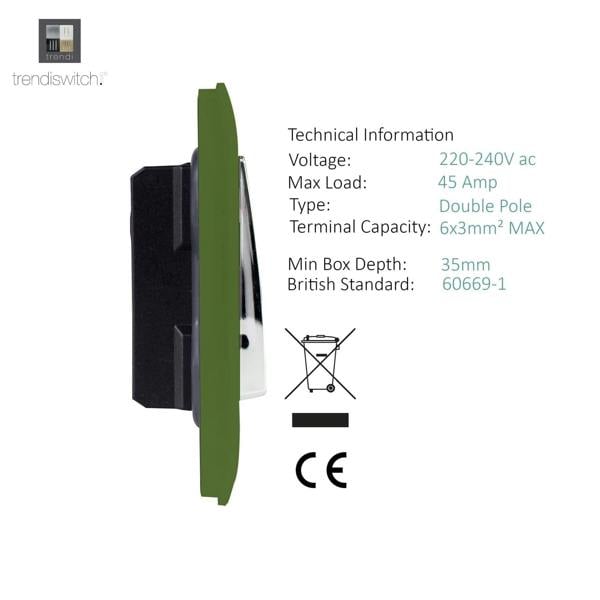 Trendi Switch 1 Gang 45 Amp Cooker Switch with Neon in Moss Green
