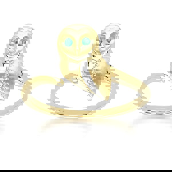 Gemondo Gardenia Emerald and White Sapphire Owl Ring in 9ct Yellow Gold