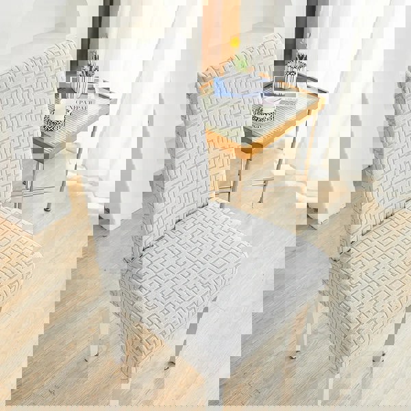 Anyseat Chair Cover Light Grey Square Geometric Design with Elastic Material for Dining Room Kitchen Wedding Hotel Banquet Restaurant