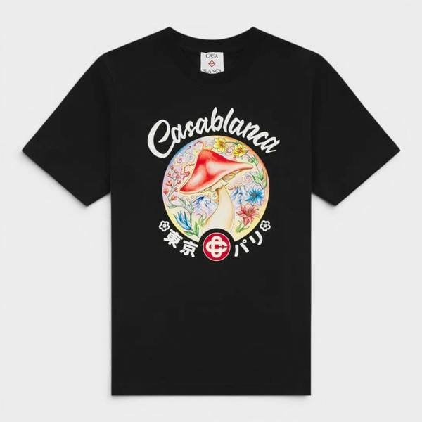 Casablanca Mushroom Emblem Printed T-Shirt Black