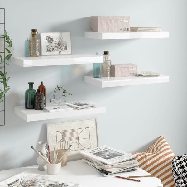 Berkfield Floating Wall Shelves 4 pcs High Gloss White 50x23x3.8 cm MDF