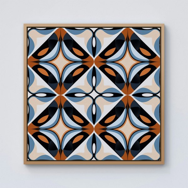 Warren Reed Brown And Blue Geometric Pattern Framed Canvas