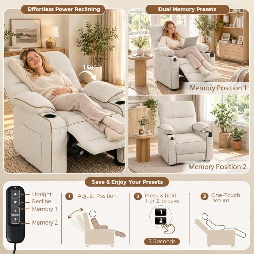 HOMCOM Electric Massage Recliner Armchair with Vibration, Heat, Beige