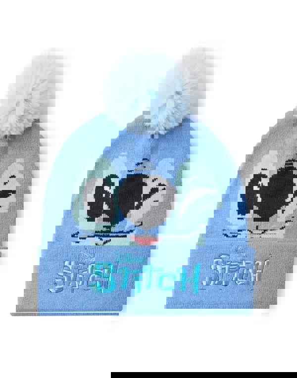 Disney Girls Blue Stitch Character Face Beanie and Gloves Set (One Size)