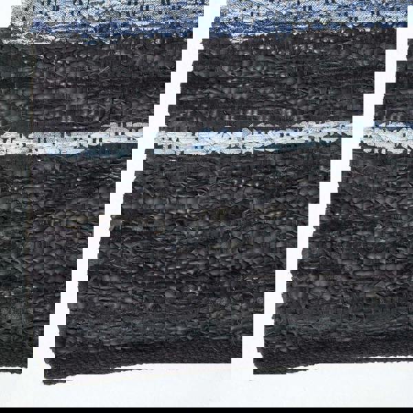 HOMESCAPES Texas Leather & Denim Woven Striped Blue Rug