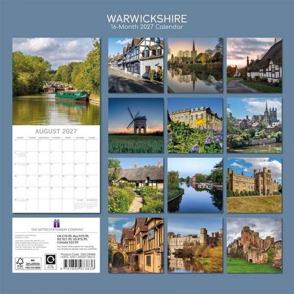 Warwickshire Calendar 2027, Wall Calendars, Month To View, Travel, Gift