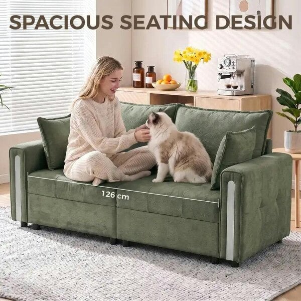 Bobobiy 2 Seater Sofa with Lift-Up Storage, 168 cm Comfy Velvet Small Couch with Wide Deep Seat, Plush Backrest, 2 Pillows, Dark Green
