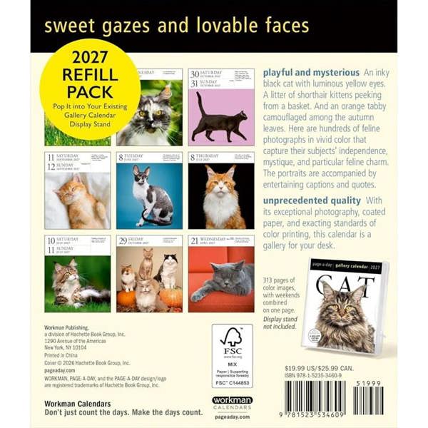 Cat Gallery Refill Pack 2027, Desk Calendars, Day To View, Cats, Gift