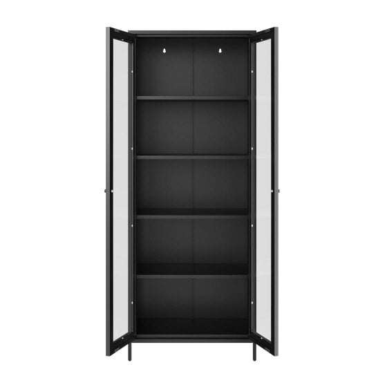Wyld Haus Barla Black Steel Metal Display Cabinet 2 Glass Doors