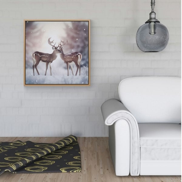 Warren Reed Reindeer In The Snow Framed Canvas