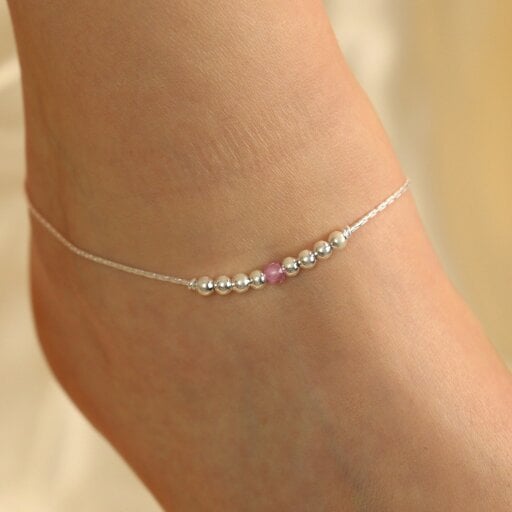 The Colourful Aura 925 Silver Pink Silver Round Ball Thin Payal Anklet