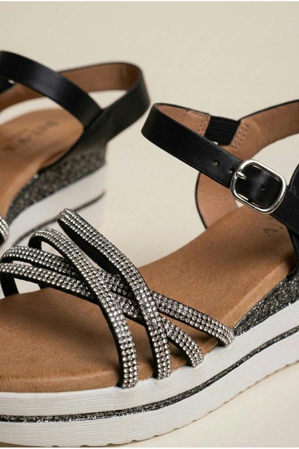 Vita Rhinestone Embellished Platform Wedge Sandals - Black