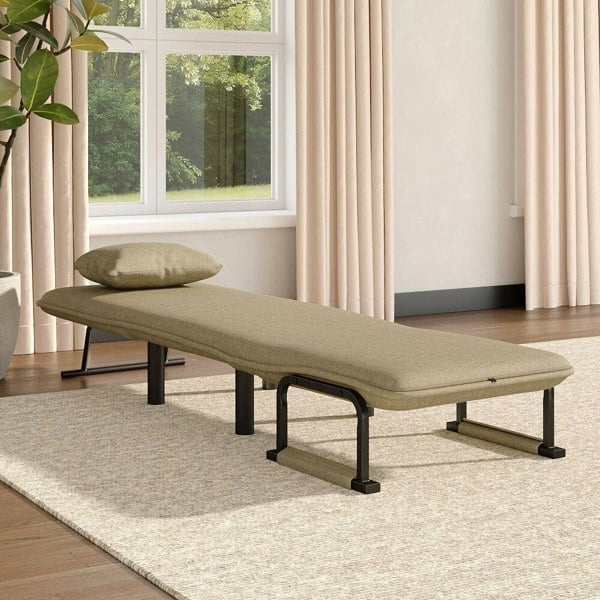 Grey/Khaki Upholstered Single Sleeper Chair Convertible Sofa Bed with Metal Legs Recliners Living and Home
