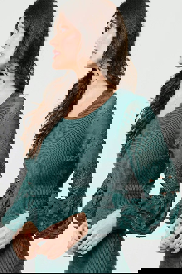 Sage | Long Sheer Sleeve Bodycon Knit Dress

