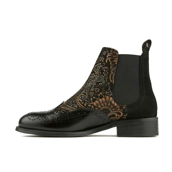 Embassy London Mamacita - Black Gold - Women's chelsea boot with wingtip brogue detail