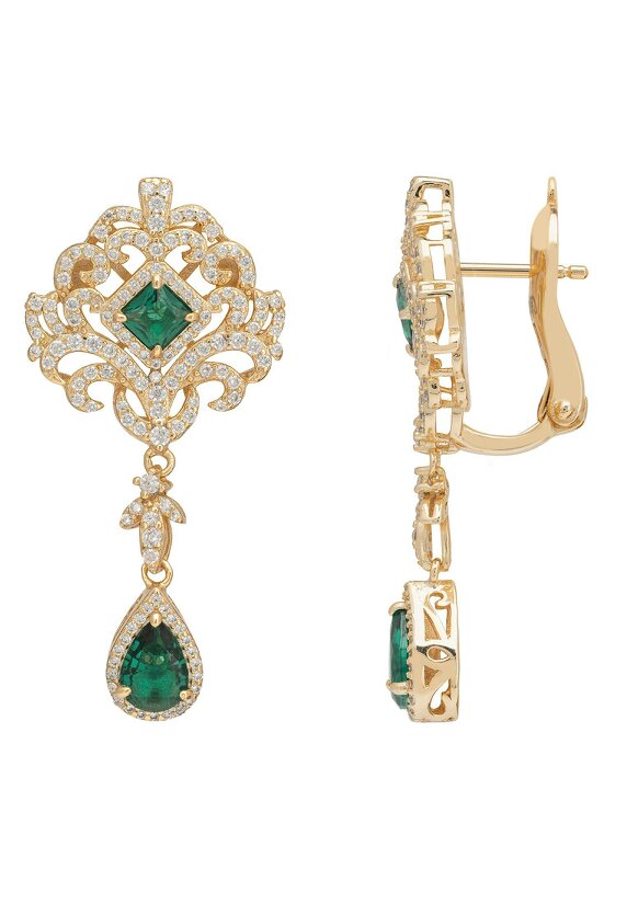 Latelita Claridge Drop Earrings Emerald Gold