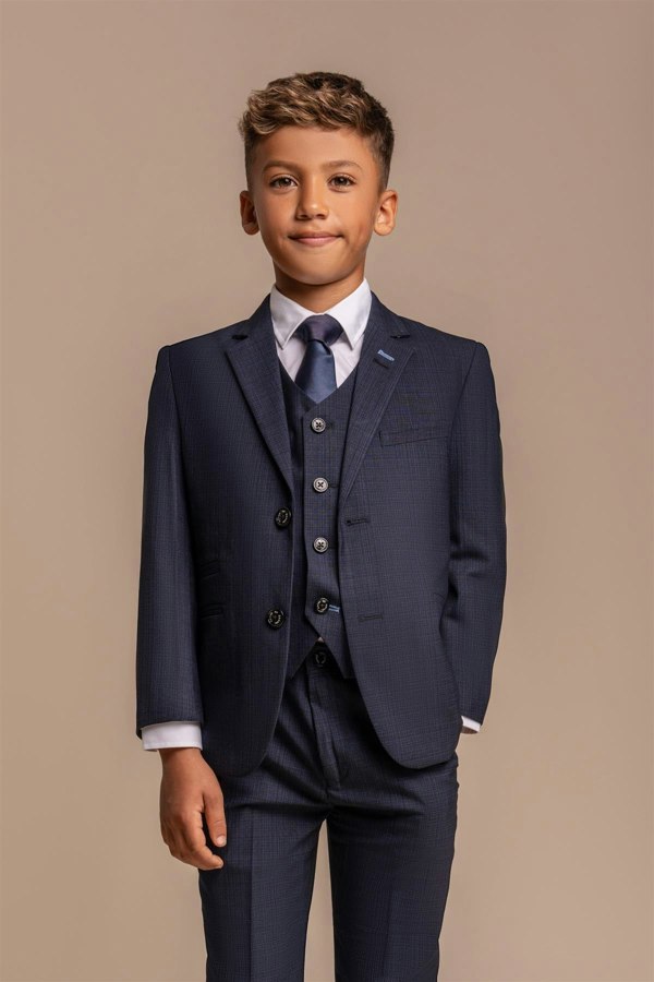 Boys Seeba Navy Three Piece Suit Front