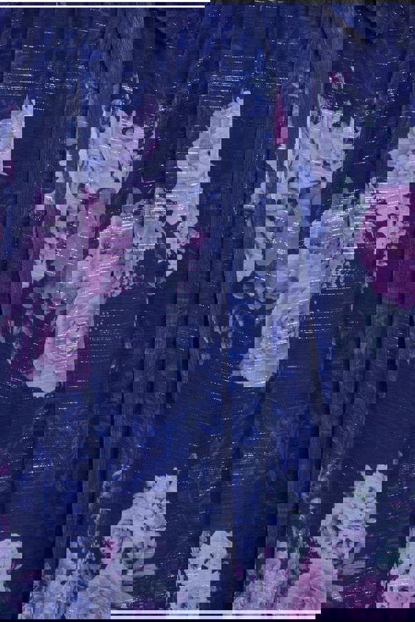 Printed Lurex A-Line Flutter Sleeve Midi Dress - Navy DR4516