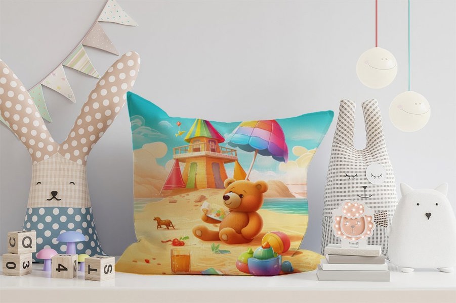 Warren Reed Bear On A Beach Holiday Cushions