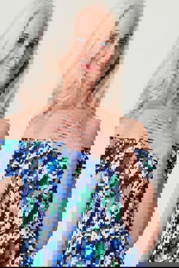 Navy | Floral Bardot Split Hem Maxi Dress