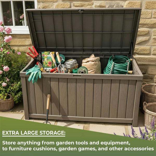 Homeology TUNGSTEN 450 Litre 119 Gallon Waterproof Extra Large Lockable Easy-Open Garden Storage Box in Grey