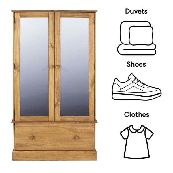 Core Products Cotswold 2 Door & 1 Drawer Mirrored Wardrobe