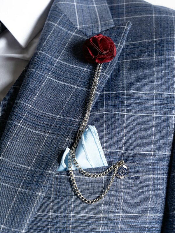 V2 Classic Kensignton Three Piece Suit - Light Blue with White and Blue Checks
