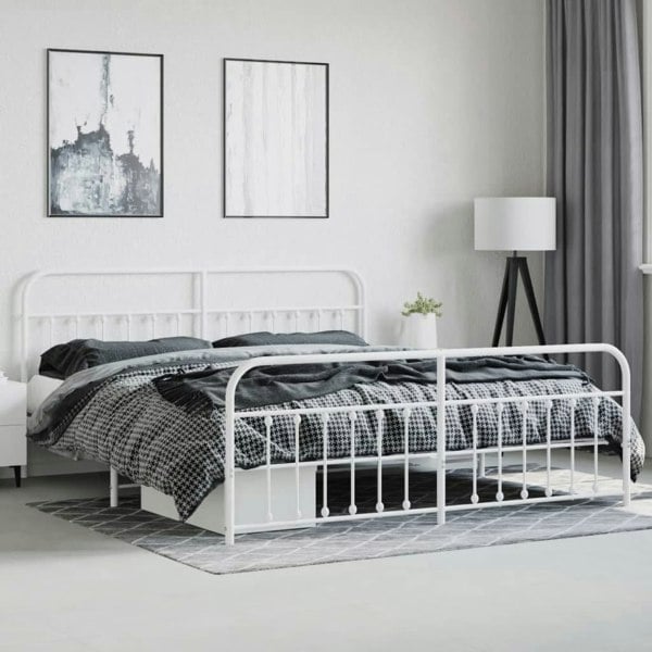 Berkfield Metal Bed Frame with Headboard and Footboard White 200x200 cm