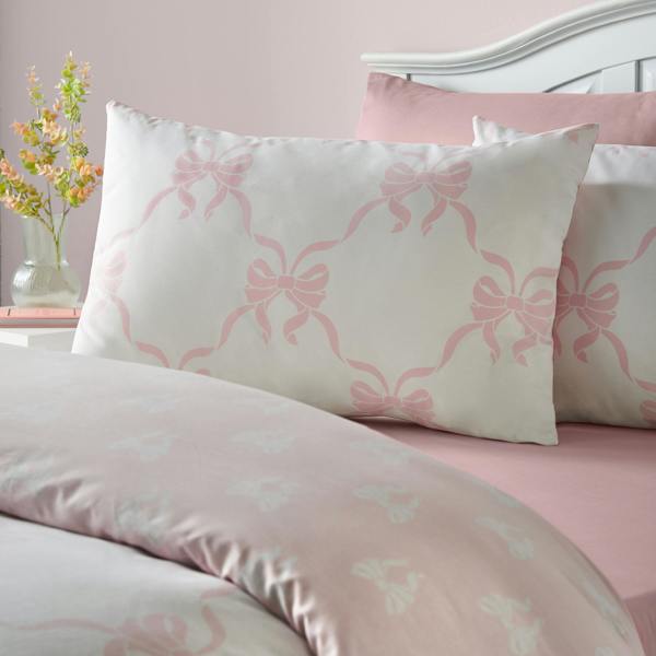 Catherine Lansfield Pretty Bows Reversible Duvet Cover Set Pink