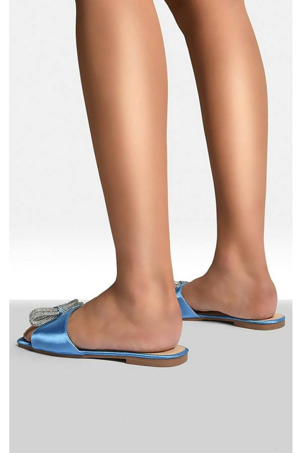 Lexie Embellished Bow Trim Open Toe Sandals - Blue