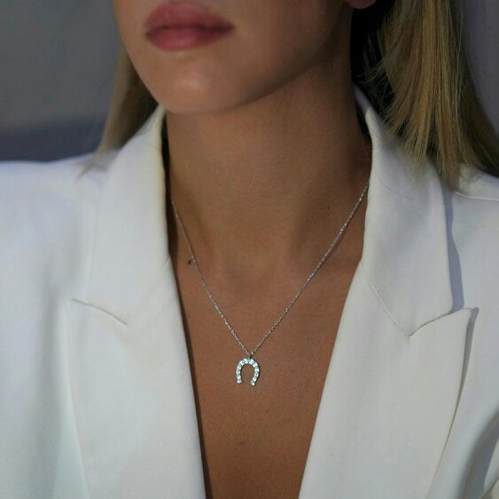 Spero London Sterling Silver Horseshoe Equestrian Necklace & Earring Set