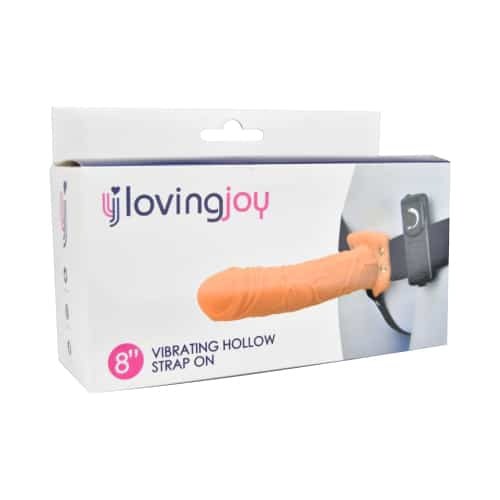 Loving Joy 8 Inch Vibrating Hollow Strap On Vanilla