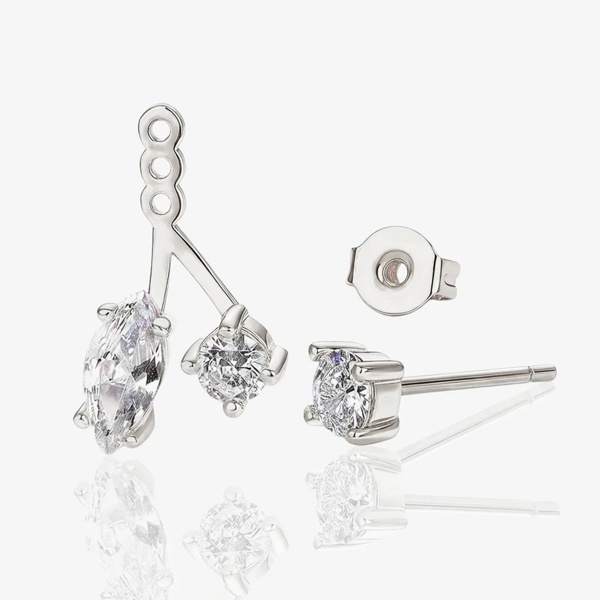 Moissanite Ear Jacket Stud Earrings in 18k Gold or Silver