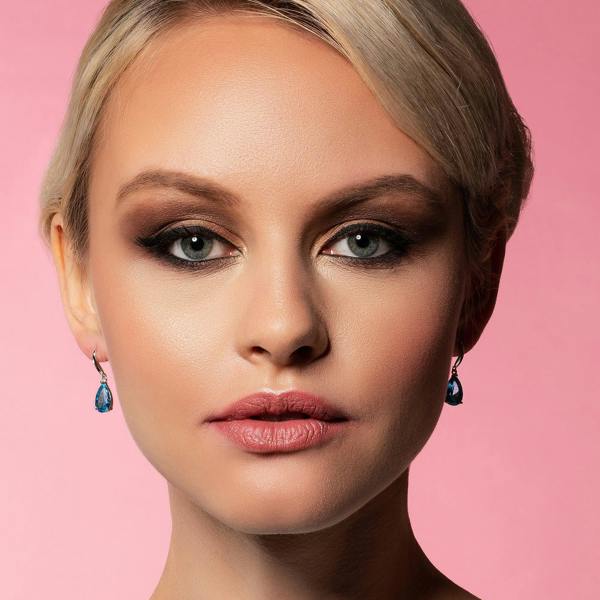 Pear Drop Earrings with Sky Blue Cubic Zirconia Stones - namana.london