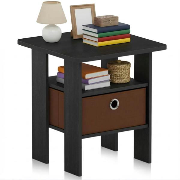 WALPLUS Andrey End Table Nightstand with Bin Drawer, Americano/Medium Brown | Stylish Table for Home Use with Practical and Modern Design