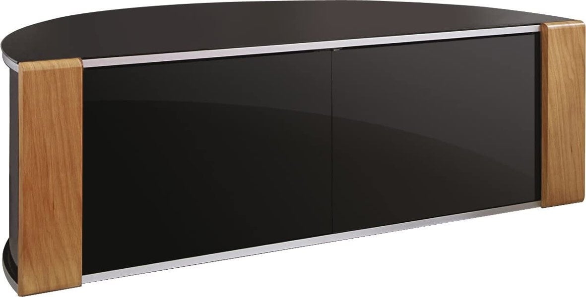 MDA Designs Sirius 1200 Black with Remote Friendly Beam Thru Glass Door and Walnut/Oak Profiles for up to 55" LCD/Plasma/LED Cabinet TV Stand