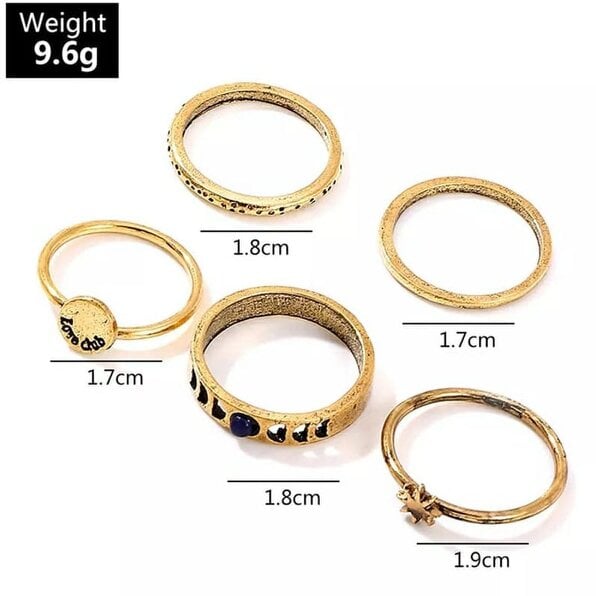 The Colourful Aura 5 Pcs Set Golden Bohemian Vintage Tribal Metallic Fashion Fingers Rings