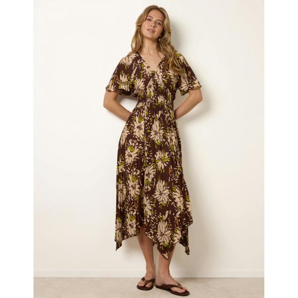 Blue Vanilla Shirred Waist Hanky Hem Dress