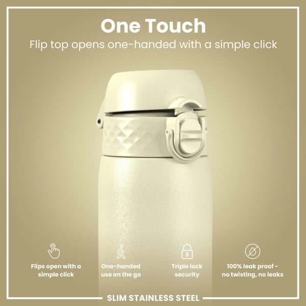 ION8 Leak Proof Slim Water Bottle, Stainless Steel, Creamy White, 600ml (20oz)