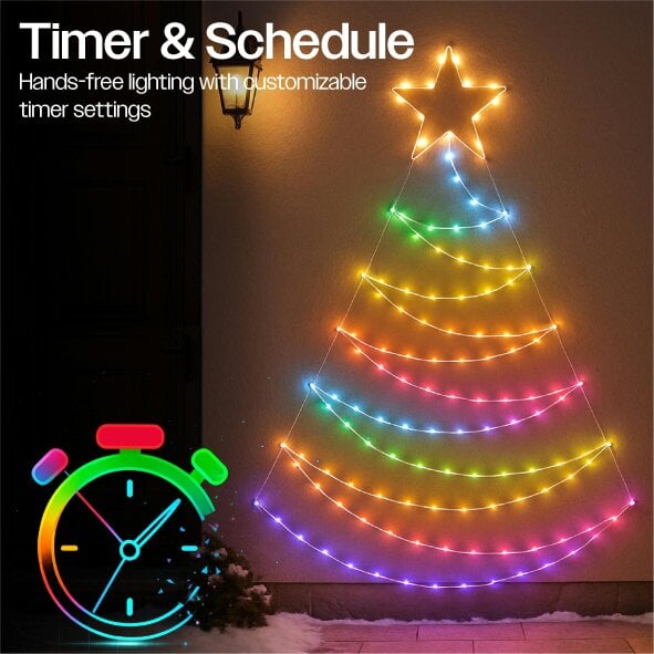 Scotts of Stow Xmas Haus PreLit RGB Flat Christmas Tree Silhouette Metal Frame App or Handheld Remote Controlled 14m
