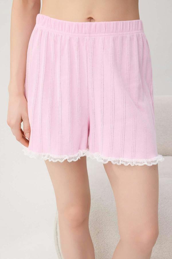 Collar Detail Ribbed Pointelle Short Pyjama Set